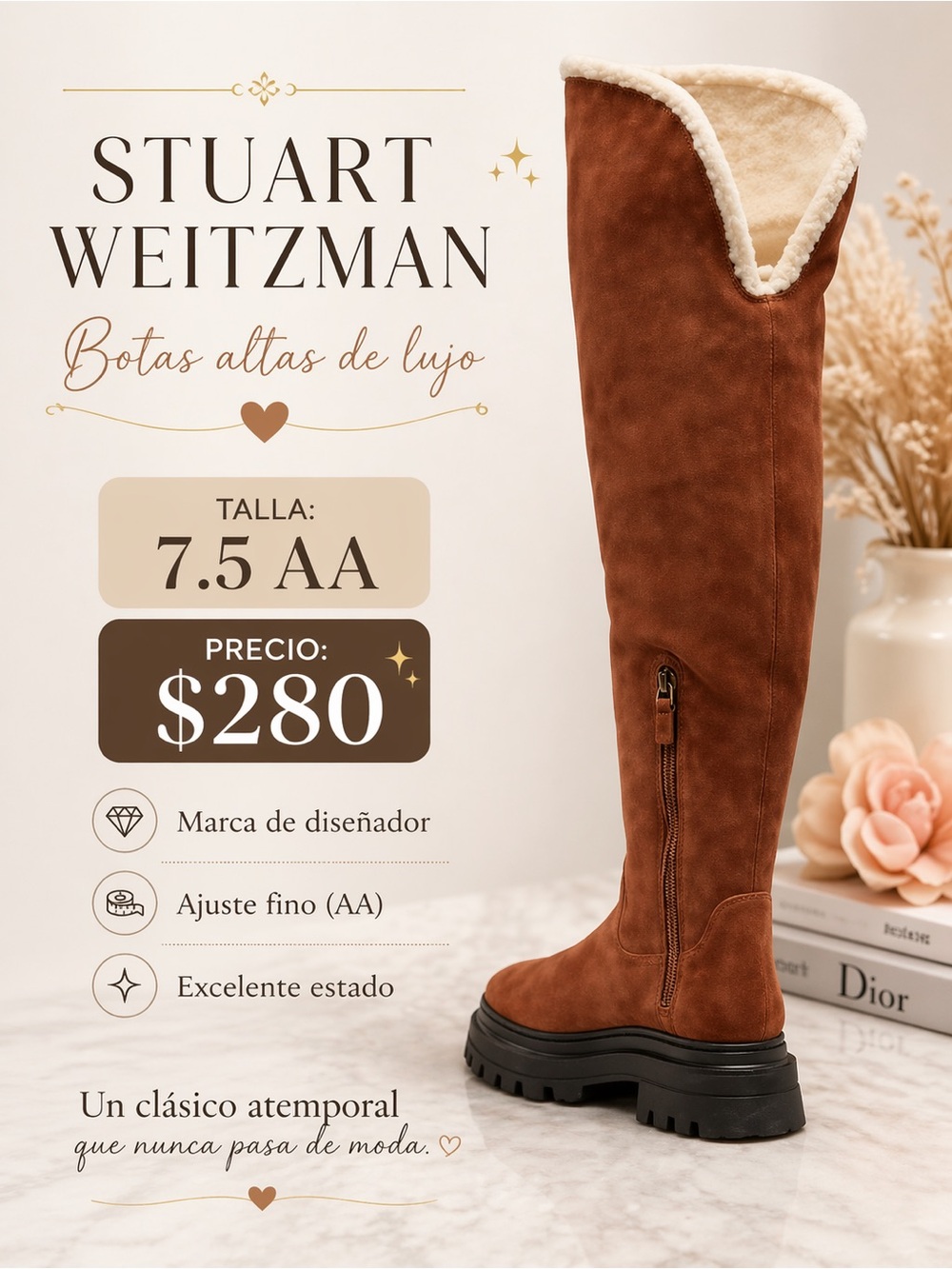 Stuart Weitzman Tall Brown Suede Over-the-Knee Boot with Cream Shearling